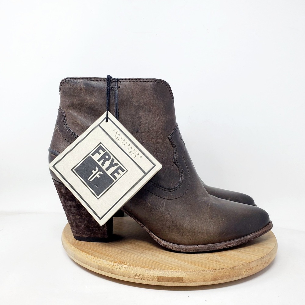 Frye Renee Seam Boots Women 7.5 Dark Brown Leather Western Boho Biker Short Shoe